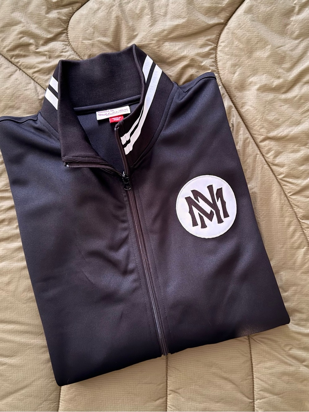 Mitchell & Ness Black Track/Bomber Jacket with White Logo Patch